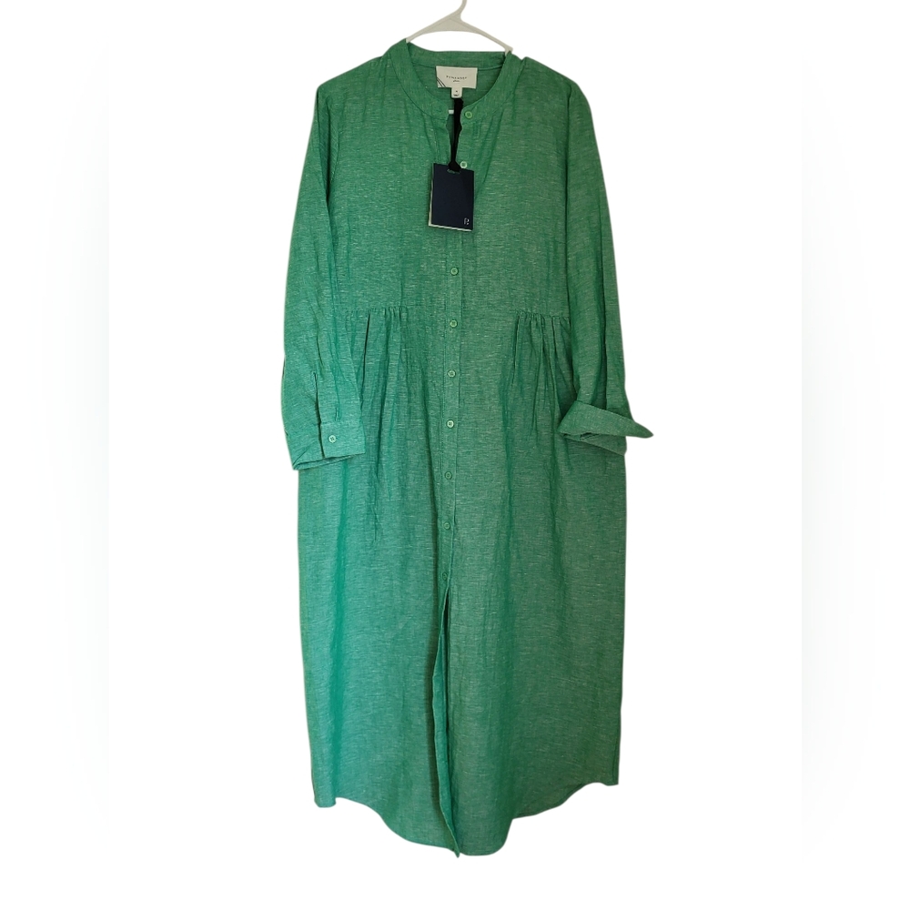 NWT Pomander Place Tuckernuck Sea Green Lydell Maxi Shirt Dress - Size M, Linen - Picture 1 of 6
